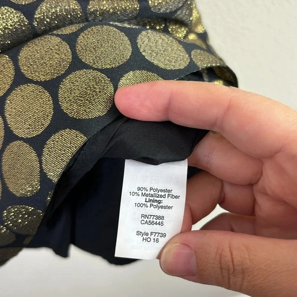 J. Crew Fit & Flare Black w/ Metallic Gold Dot Jacquard V-neck Mini Dress size 2 - Picture 8 of 12